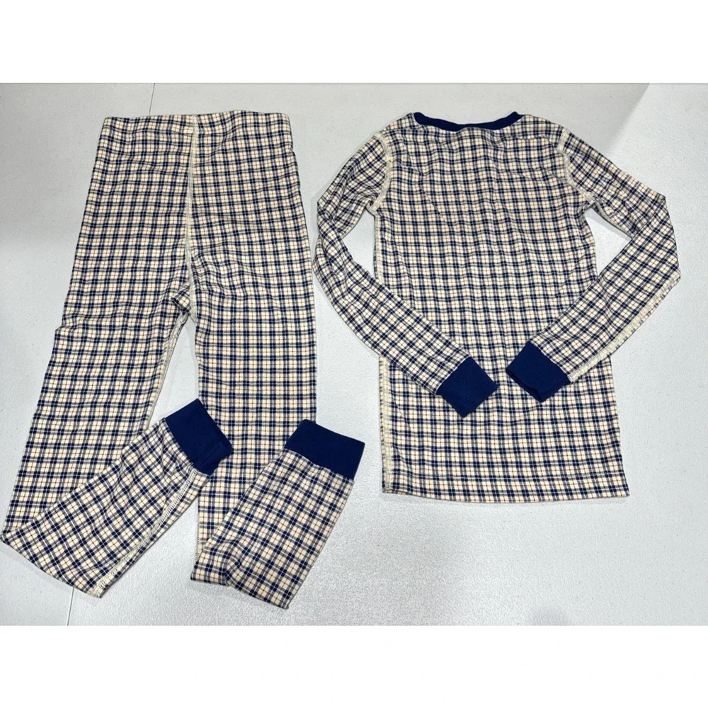 Hanna Andersson Boys Pajama Set & Pjs Top 120 6-7 Blue Plaid Red Stripes Holiday